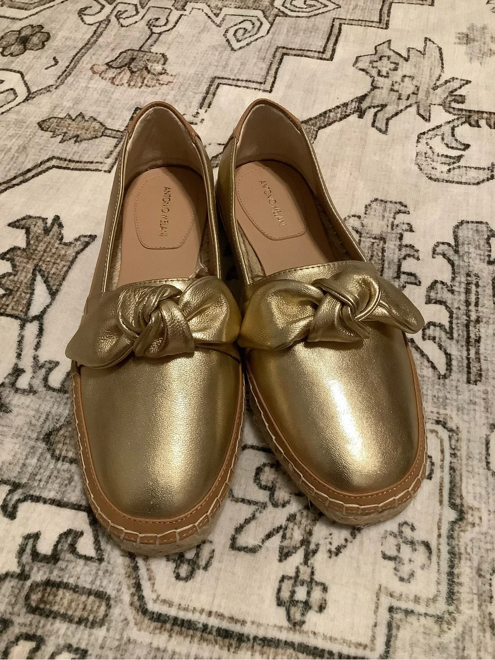 ANTONIO MELANI Metallic Gold Knot Loafers